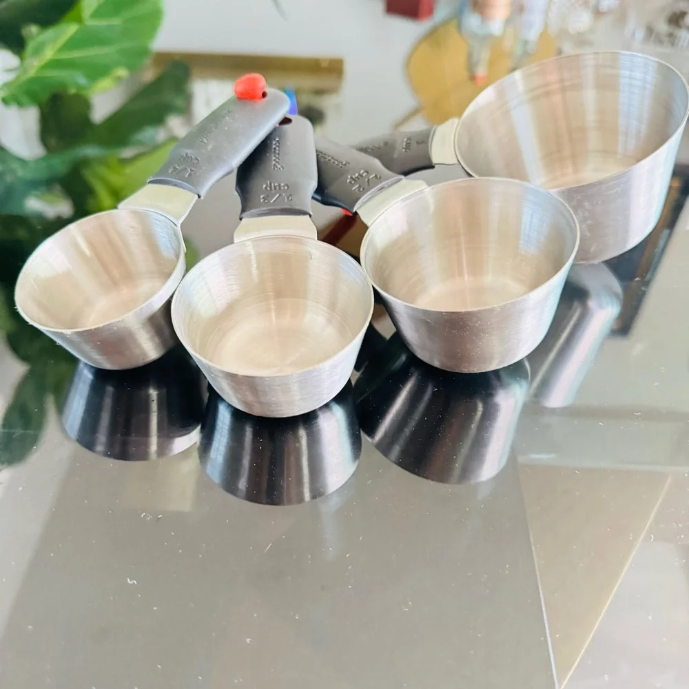 4 GOODCOOK Silver Steel Metallic Cup Black Handle Measuring Cups Cooking Set